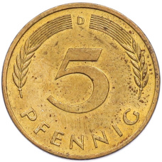 Монета 5 пфеннигов 1988 года D Западная Германия (ФРГ) (реверс)
