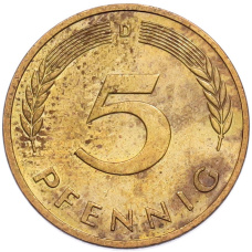 Монета 5 пфеннигов 1995 года D Германия (реверс)