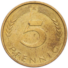 Монета 5 пфеннигов 1995 года A Германия (реверс)