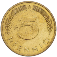 Монета 5 пфеннигов 1992 года F Германия (реверс)