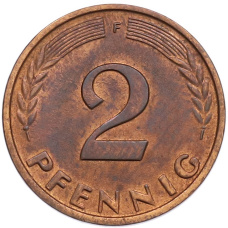 Монета 2 пфеннига 1966 года F Западная Германия (ФРГ) (реверс)