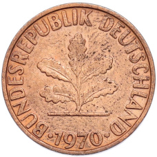Монета 2 пфеннига 1970 года F Западная Германия (ФРГ) (аверс)