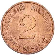 Монета 2 пфеннига 1970 года F Западная Германия (ФРГ) (реверс)