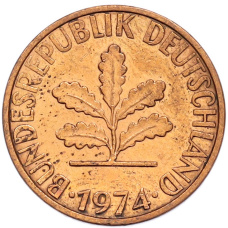 Монета 2 пфеннига 1974 года J Западная Германия (ФРГ) (аверс)