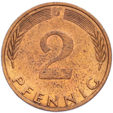 Монета 2 пфеннига 1974 года J Западная Германия (ФРГ) (реверс)