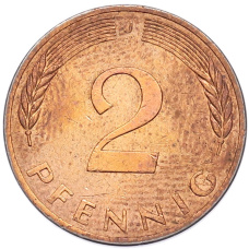 Монета 2 пфеннига 1979 года J Западная Германия (ФРГ) (реверс)
