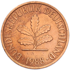 Монета 2 пфеннига 1988 года J Западная Германия (ФРГ) (аверс)