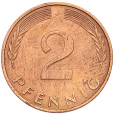 Монета 2 пфеннига 1988 года J Западная Германия (ФРГ) (реверс)