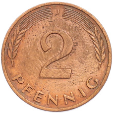 Монета 2 пфеннига 1990 года J Западная Германия (ФРГ) (реверс)