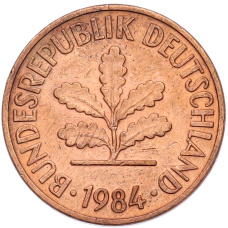 Монета 2 пфеннига 1984 года G Западная Германия (ФРГ) (аверс)