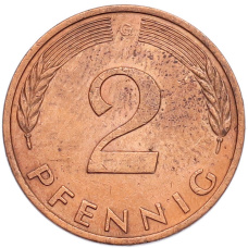 Монета 2 пфеннига 1984 года G Западная Германия (ФРГ) (реверс)
