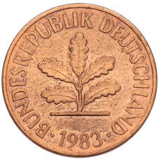 Монета 2 пфеннига 1983 года J Западная Германия (ФРГ) (аверс)