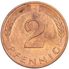 Монета 2 пфеннига 1983 года J Западная Германия (ФРГ) (реверс)