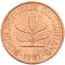 Монета 2 пфеннига 1981 года G Западная Германия (ФРГ) (аверс)