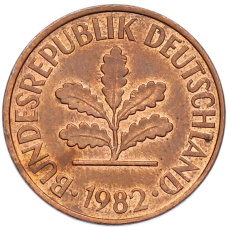 Монета 2 пфеннига 1982 года F Западная Германия (ФРГ) (аверс)