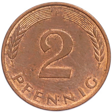 Монета 2 пфеннига 1982 года F Западная Германия (ФРГ) (реверс)