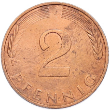 Монета 2 пфеннига 1977 года J Западная Германия (ФРГ) (реверс)