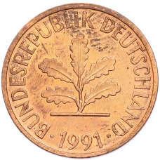 Монета 2 пфеннига 1991 года G Германия (аверс)