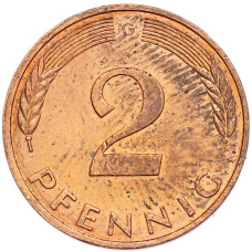 Монета 2 пфеннига 1991 года G Германия (реверс)