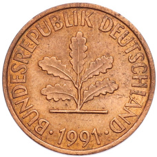 Монета 2 пфеннига 1991 года J Германия (аверс)