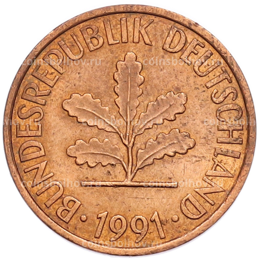 Монета 2 пфеннига 1991 года J Германия