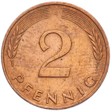 Монета 2 пфеннига 1991 года J Германия (реверс)