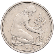 Монета 50 пфеннигов 1975 года F Западная Германия (ФРГ) (аверс)