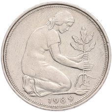 Монета 50 пфеннигов 1989 года G Западная Германия (ФРГ) (аверс)