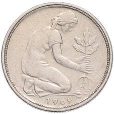 Монета 50 пфеннигов 1969 года G Западная Германия (ФРГ) (аверс)