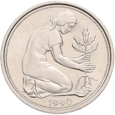 Монета 50 пфеннигов 1990 года G Западная Германия (ФРГ) (аверс)