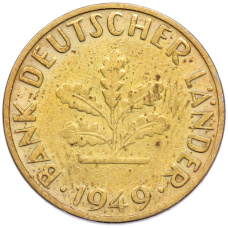 Монета 10 пфеннигов 1949 года D Западная Германия (ФРГ) (аверс)