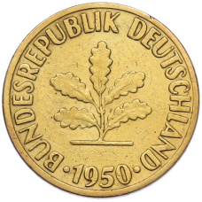 Монета 10 пфеннигов 1950 года F Западная Германия (ФРГ) (аверс)