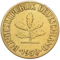 Монета 10 пфеннигов 1950 года F Западная Германия (ФРГ) (аверс)