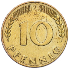 Монета 10 пфеннигов 1950 года F Западная Германия (ФРГ) (реверс)