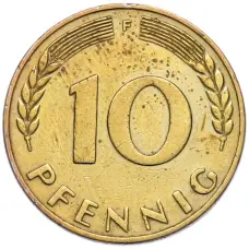 Монета 10 пфеннигов 1950 года F Западная Германия (ФРГ) (реверс)