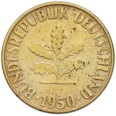 Монета 10 пфеннигов 1950 года G Западная Германия (ФРГ) (аверс)