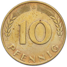 Монета 10 пфеннигов 1950 года G Западная Германия (ФРГ) (реверс)