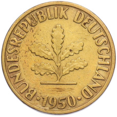 Монета 10 пфеннигов 1950 года J Западная Германия (ФРГ) (аверс)