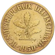 Монета 10 пфеннигов 1950 года F Западная Германия (ФРГ) (аверс)