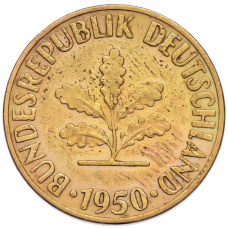 Монета 10 пфеннигов 1950 года F Западная Германия (ФРГ) (аверс)