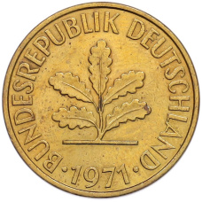 Монета 10 пфеннигов 1971 года J Западная Германия (ФРГ) (аверс)