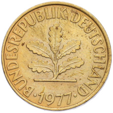 Монета 10 пфеннигов 1977 года F Западная Германия (ФРГ) (аверс)