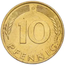 Монета 10 пфеннигов 1979 года G Западная Германия (ФРГ) (реверс)