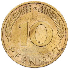 Монета 10 пфеннигов 1984 года G Западная Германия (ФРГ) (реверс)