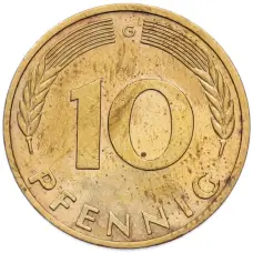 Монета 10 пфеннигов 1984 года G Западная Германия (ФРГ) (реверс)