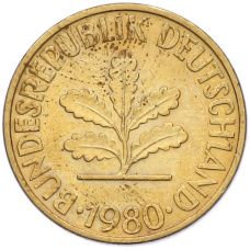 Монета 10 пфеннигов 1980 года F Западная Германия (ФРГ) (аверс)