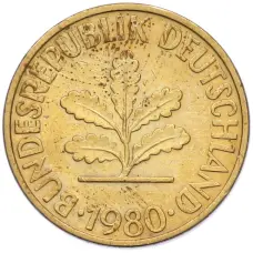 Монета 10 пфеннигов 1980 года F Западная Германия (ФРГ) (аверс)