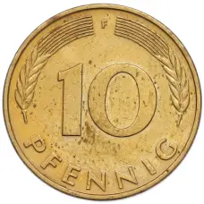 Монета 10 пфеннигов 1980 года F Западная Германия (ФРГ) (реверс)