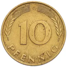 Монета 10 пфеннигов 1980 года G Западная Германия (ФРГ) (реверс)