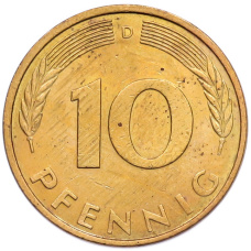 Монета 10 пфеннигов 1987 года D Западная Германия (ФРГ) (реверс)